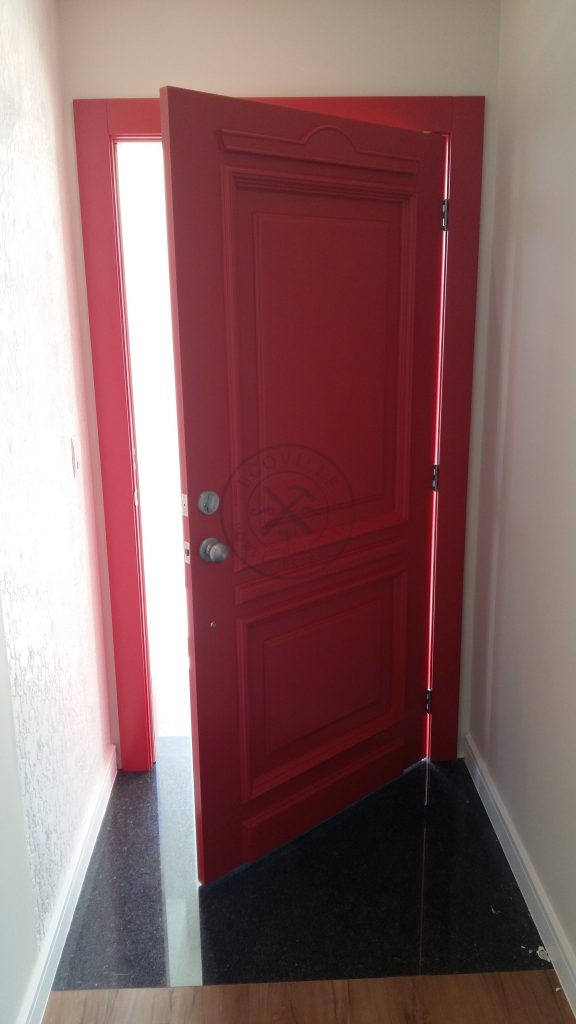 Porta pivotante com revestimento em MDF e pintura laca P.U vermelho acetinado - Imagem 6