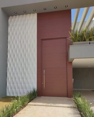 Porta em ACM com painéis e bandeira