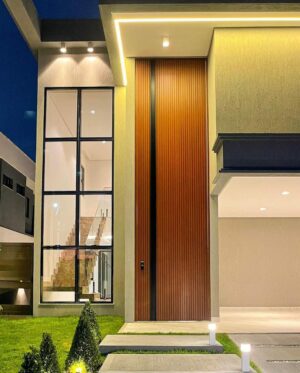 Porta em ACM modelo ripado vertical com puxador cava preto