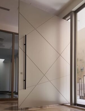 Porta pivotante em ACM modelo BBB com portal duplo lateral com vidro - Imagem 2